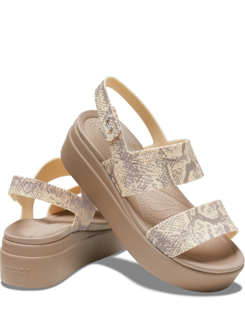 LiteRide CROCS Women's Taupe Snake-Print Platform Sandal